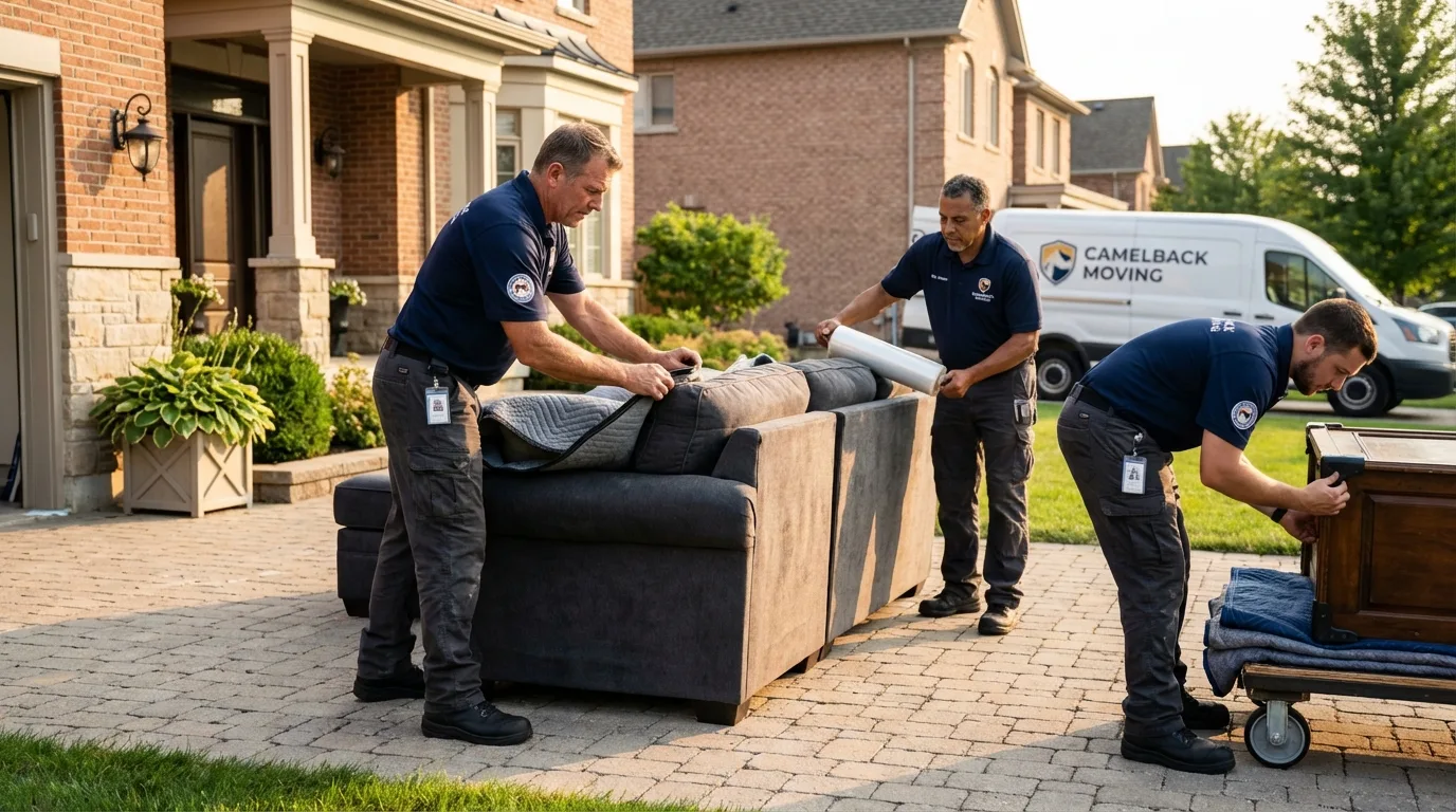 Large estate moving crew wrapping furniture in Hicksville, NY