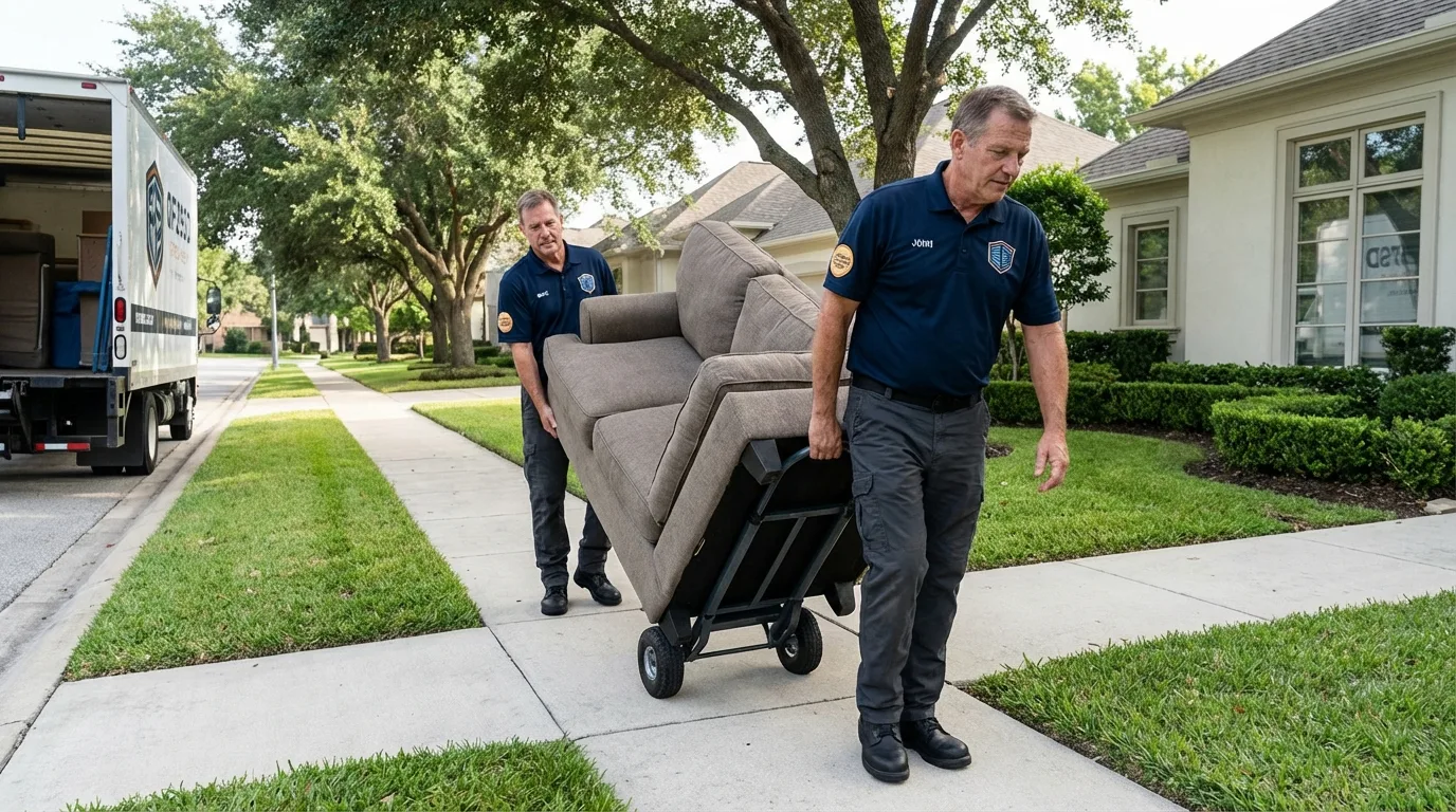 Local residential moving crew loading furniture in Hicksville, NY